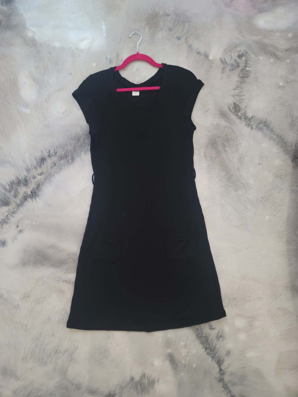Lia Lee Everyday Black V-Neck Mini Dress with Cap Sleeves